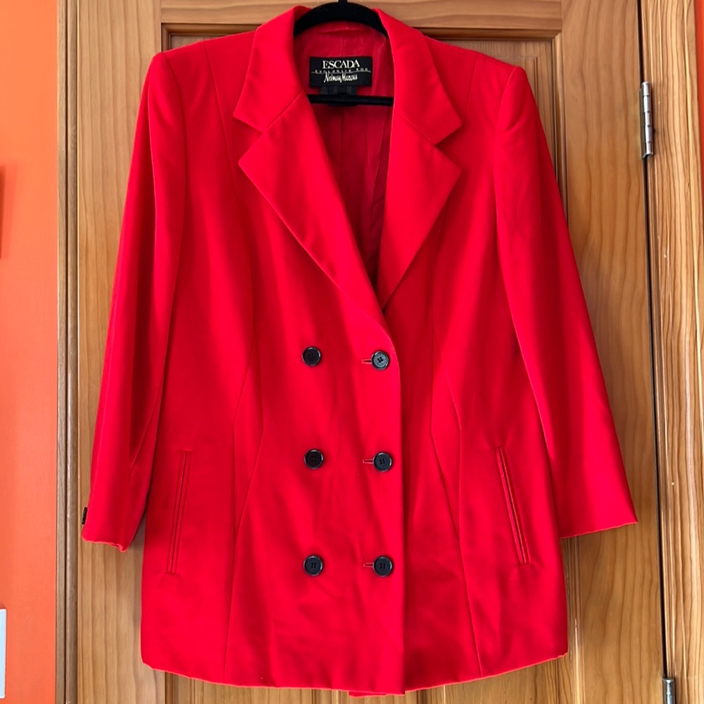 Escada For Neiman Marcus Red Double Breasted Wool… - image 1